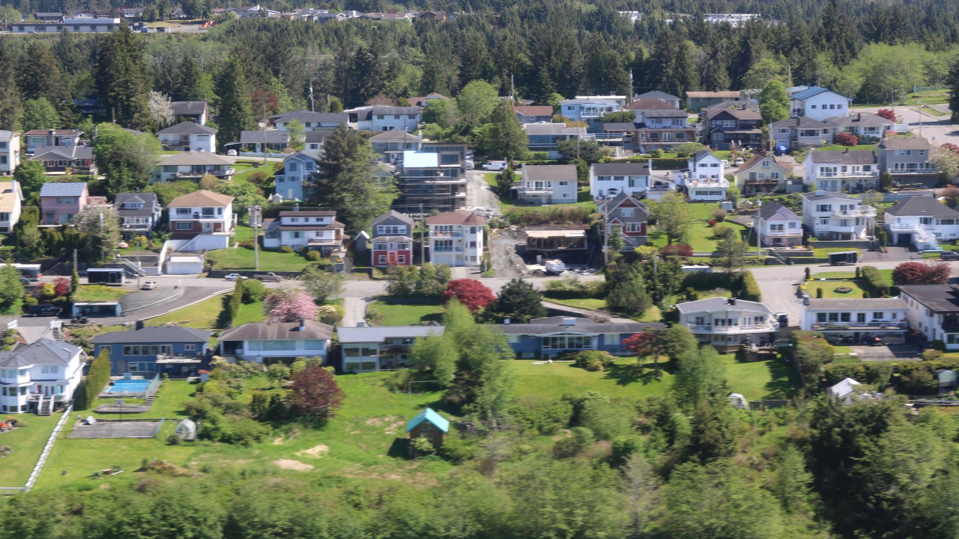 overhead view of Prince Rupert west side neighbourhood homes