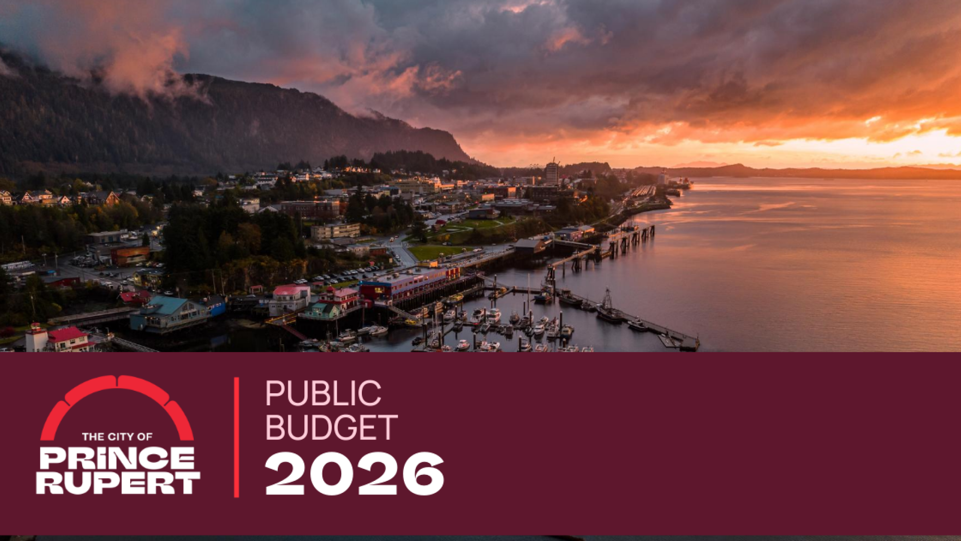Overhead view of Prince Rupert with Sunset