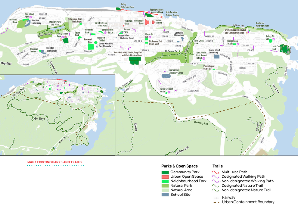 Map showing parks in prince rupert