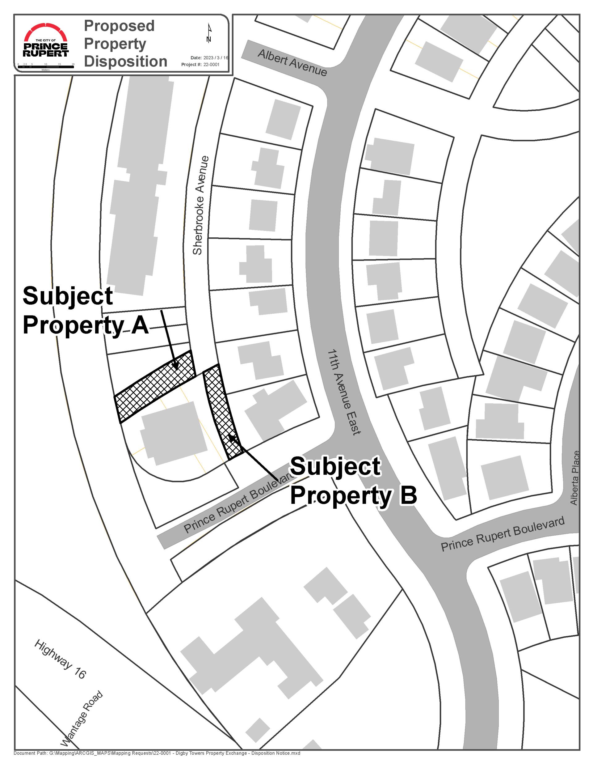 Map of Subject Properties A and B off Prince Rupert Booulevard