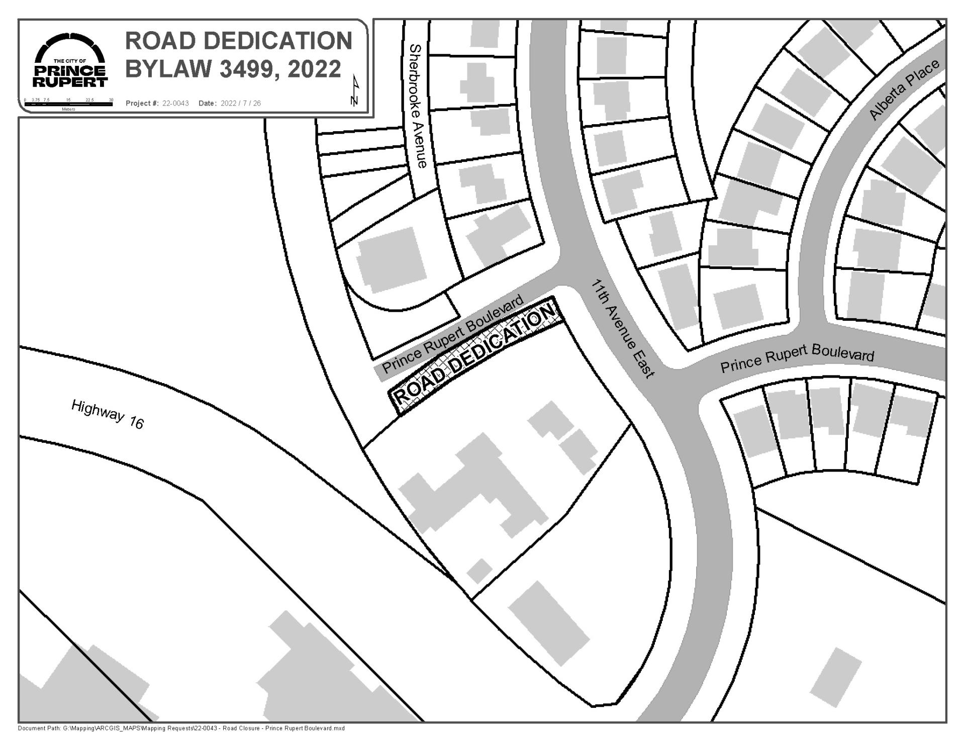 A map showing the road dedication off Prince Rupert Boulevard. 