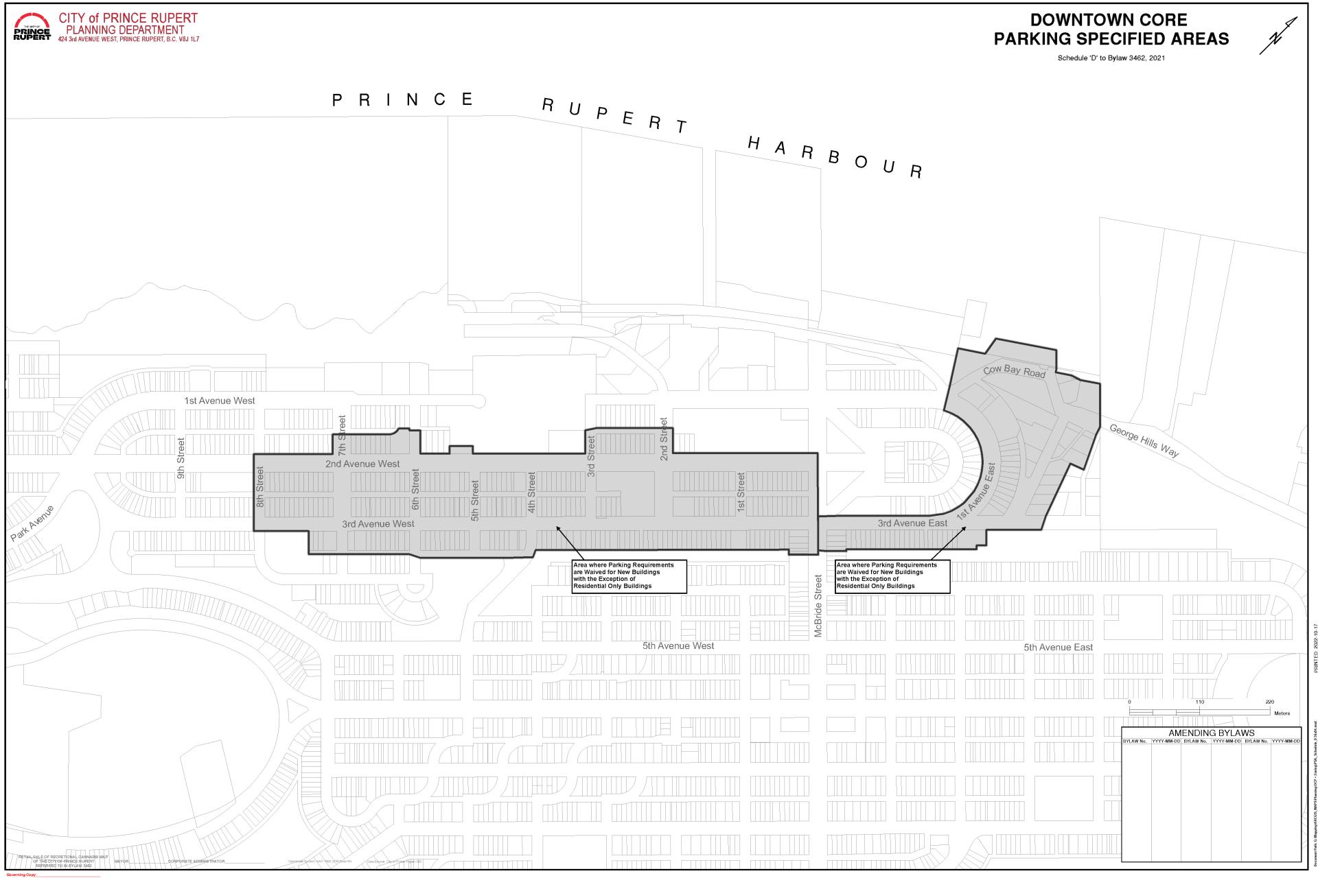 Map of proposed parking specified area in the downtown core.
