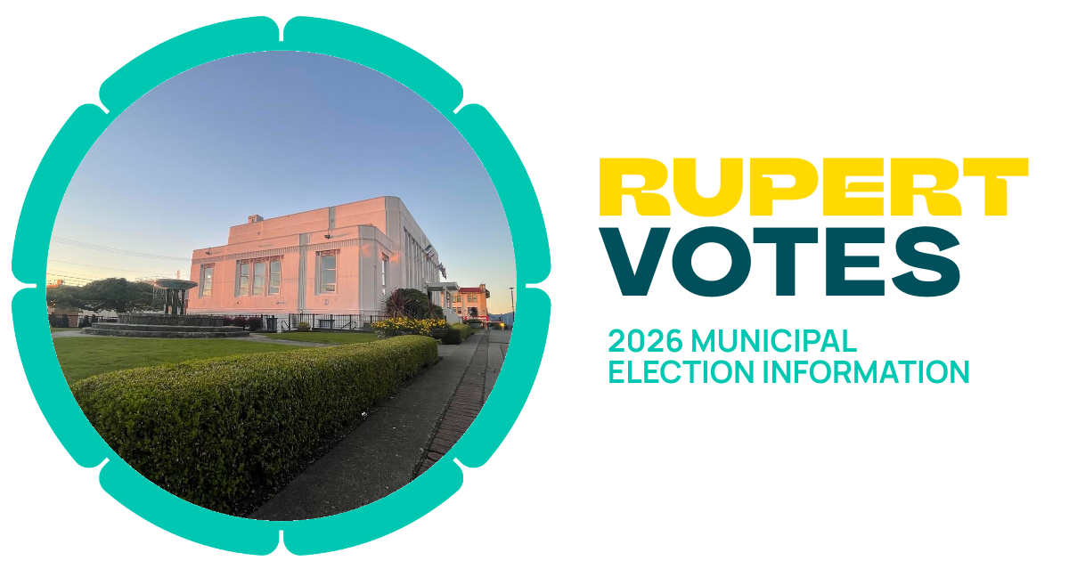 City Hall within a teal frame and the words "Rupert Votes" 2026 Municipal Election Information next to it