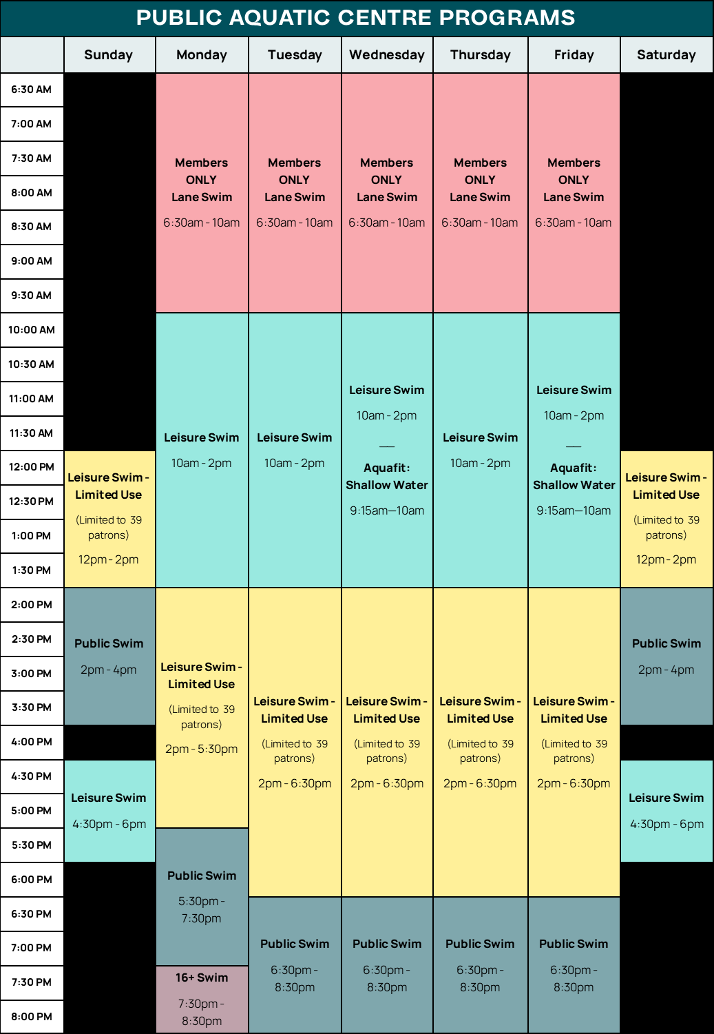 Aquatic Schedule - Spring 2026