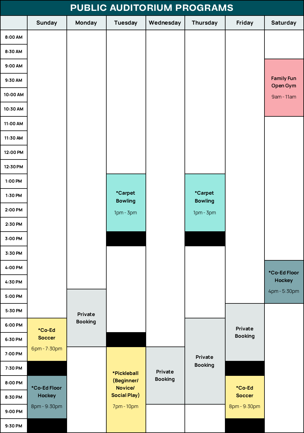Auditorium Schedule - Spring 2026