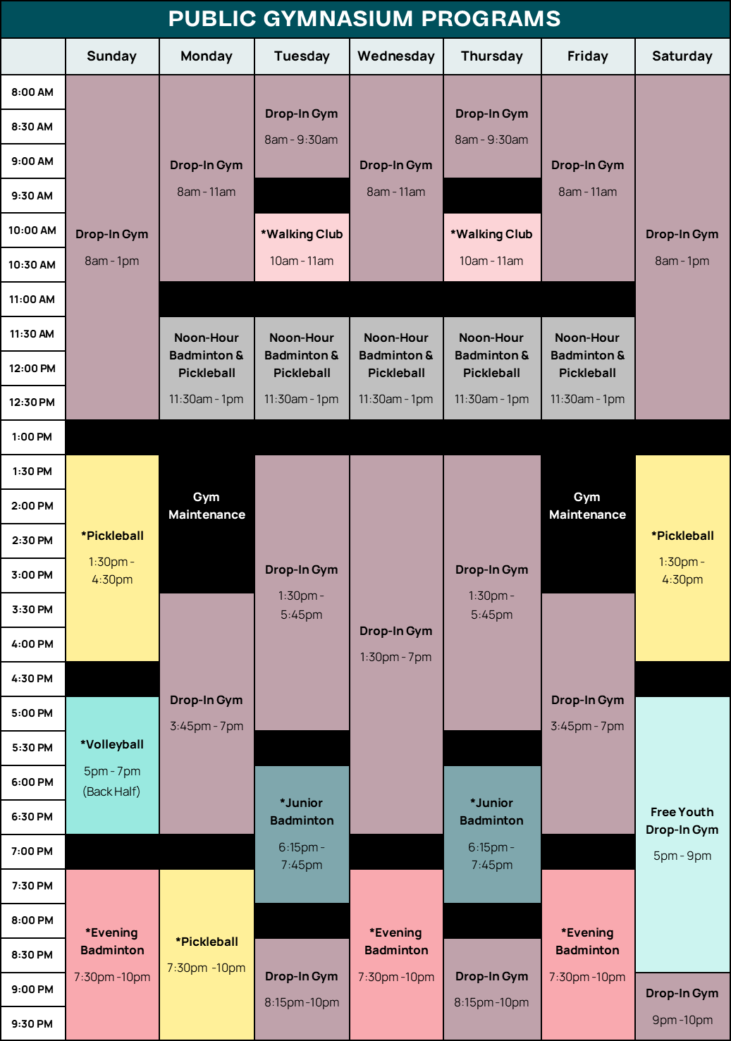 Gymnasium Schedule - Spring 2026
