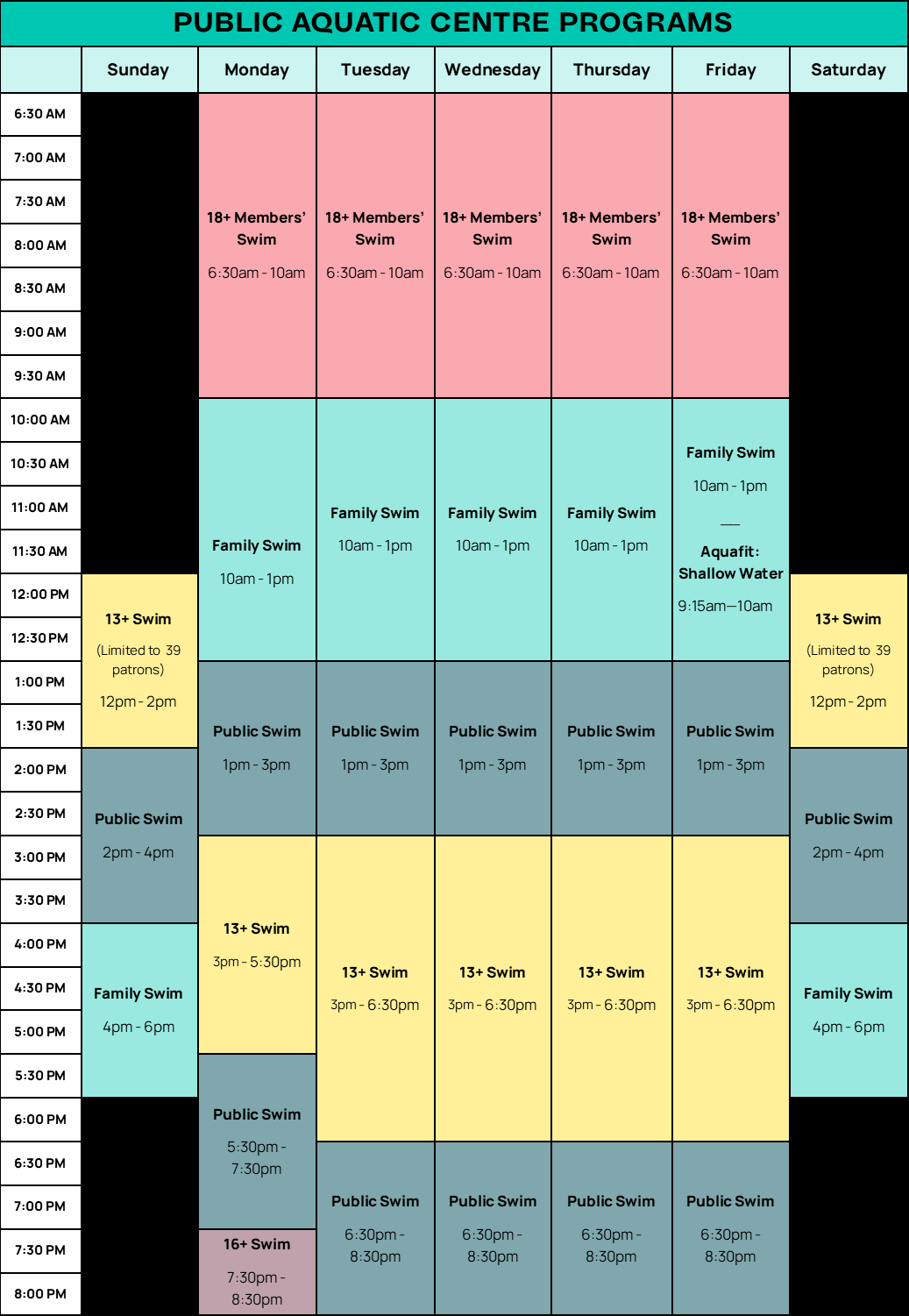 2026 Summer Pool Schedule
