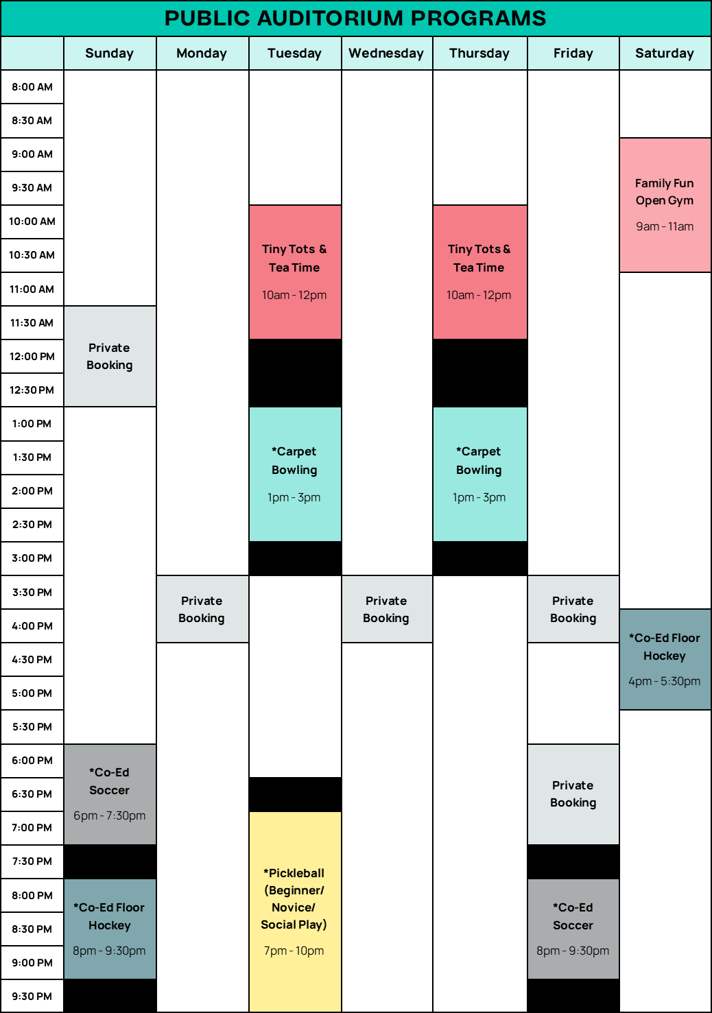 2026 Summer Auditorium Schedule