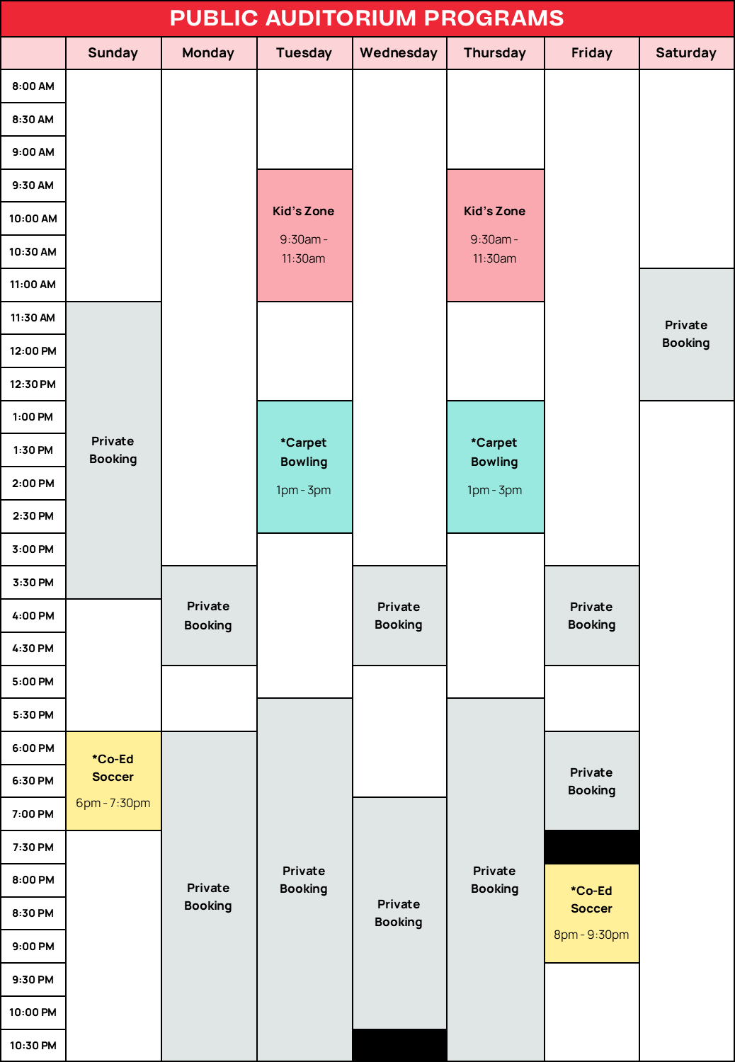 Fall 2026 Auditorium Schedule